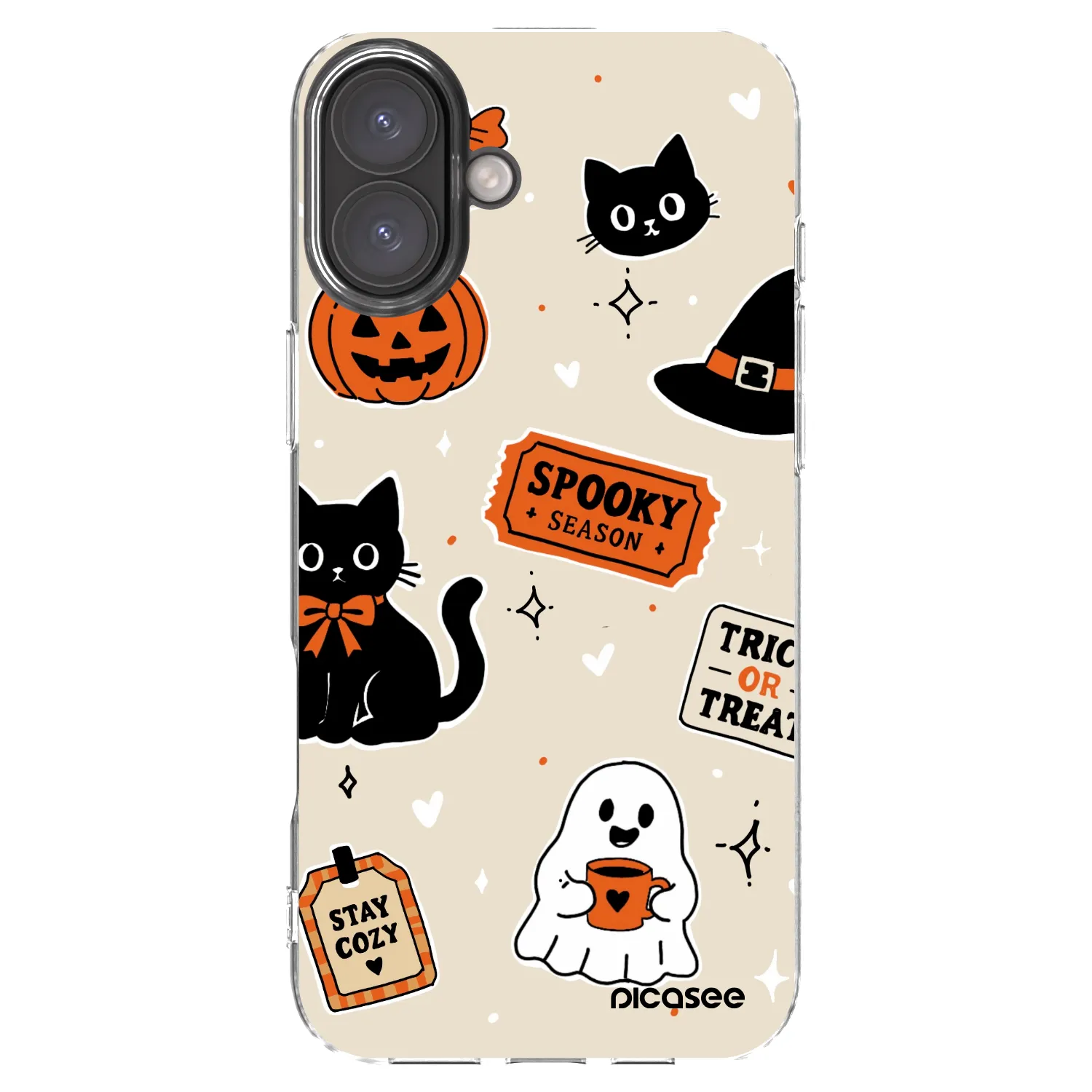 Picasee silikónový prehľadný obal pre Apple iPhone 16 Plus - Halloween stickers