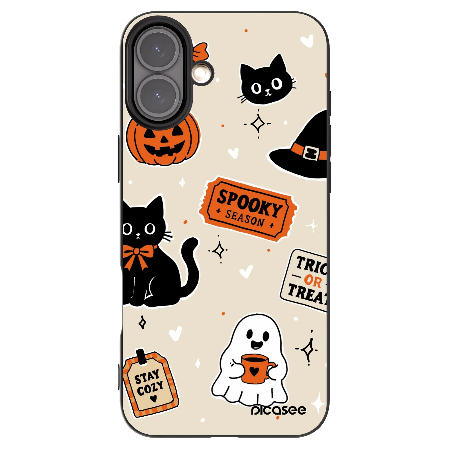 Picasee silikónový čierny obal pre Apple iPhone 16 Plus - Halloween stickers