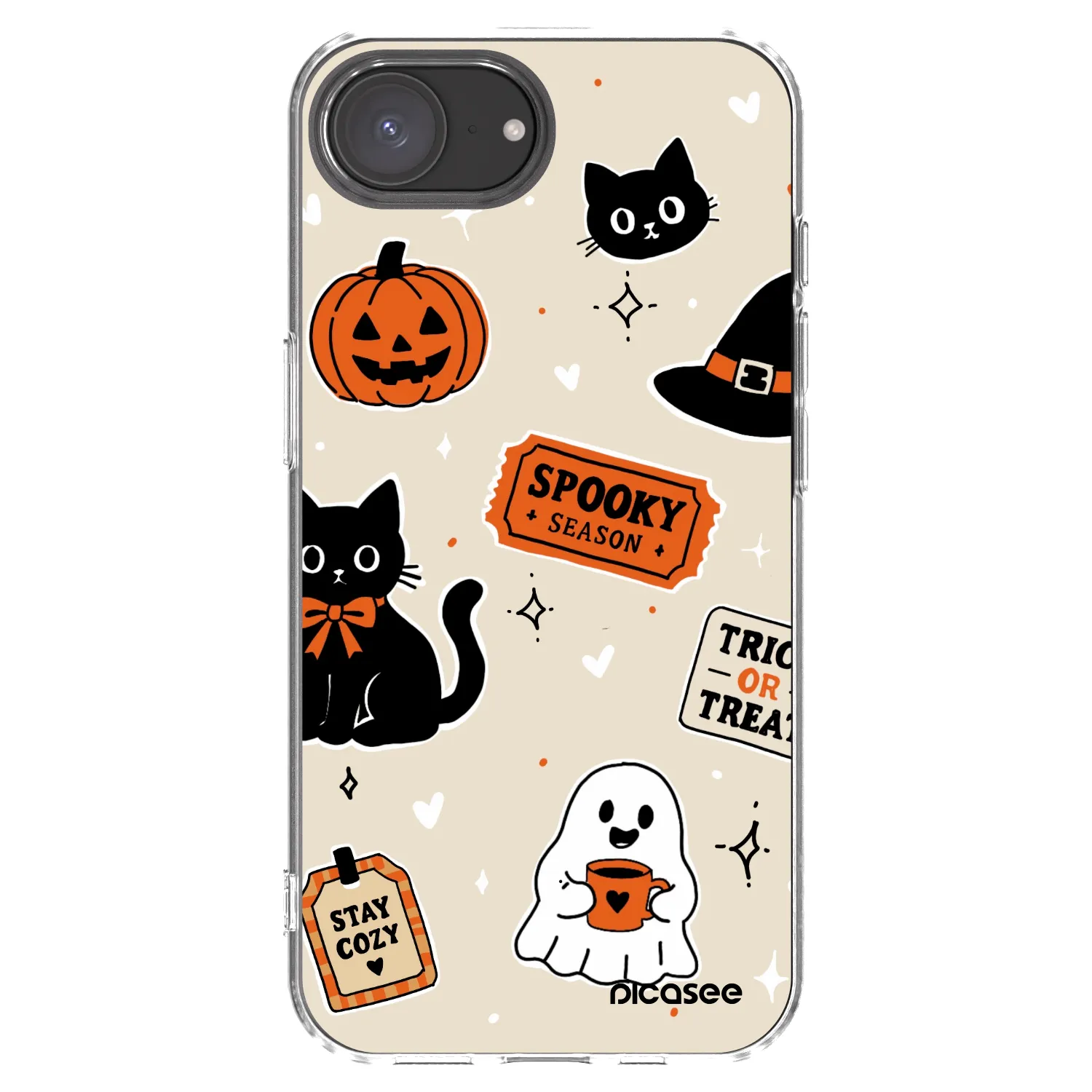 Picasee silikónový prehľadný obal pre Apple iPhone 16e - Halloween stickers