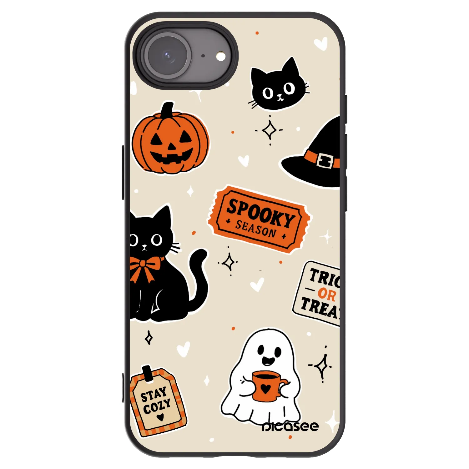 Picasee silikónový čierny obal pre Apple iPhone 16e - Halloween stickers