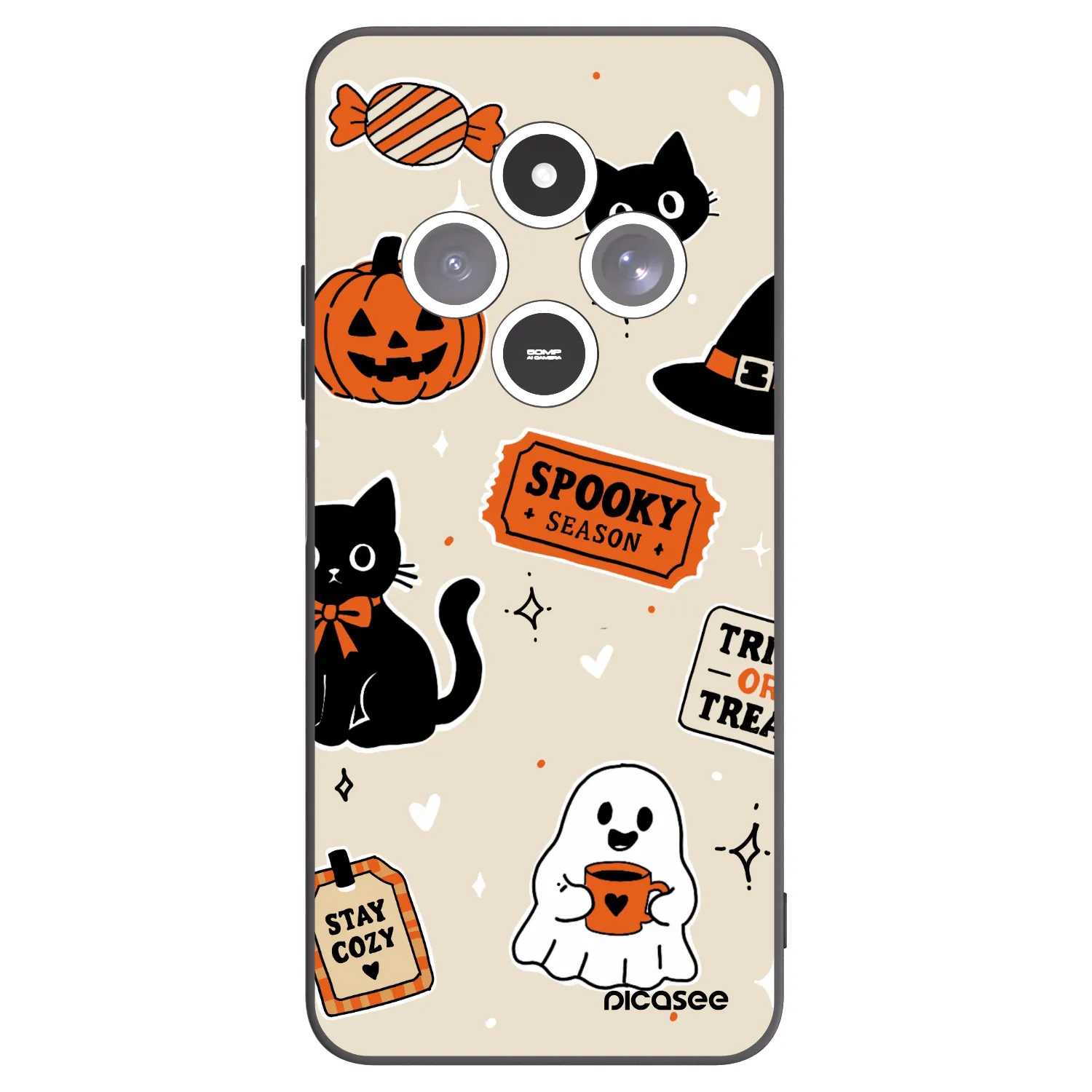 Picasee silikónový čierny obal pre Xiaomi Redmi 14C - Halloween stickers