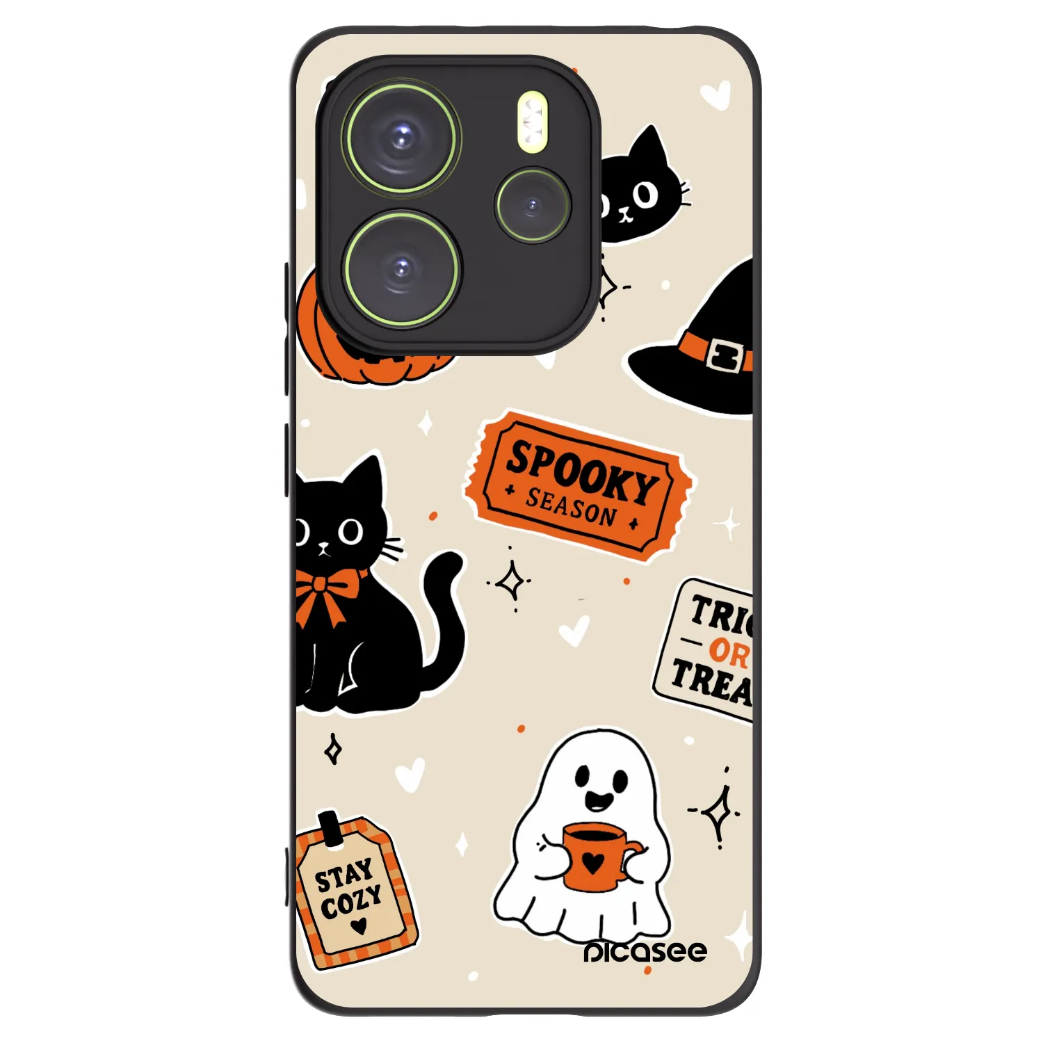 Picasee silikónový čierny obal pre Xiaomi Redmi Note 14 4G - Halloween stickers