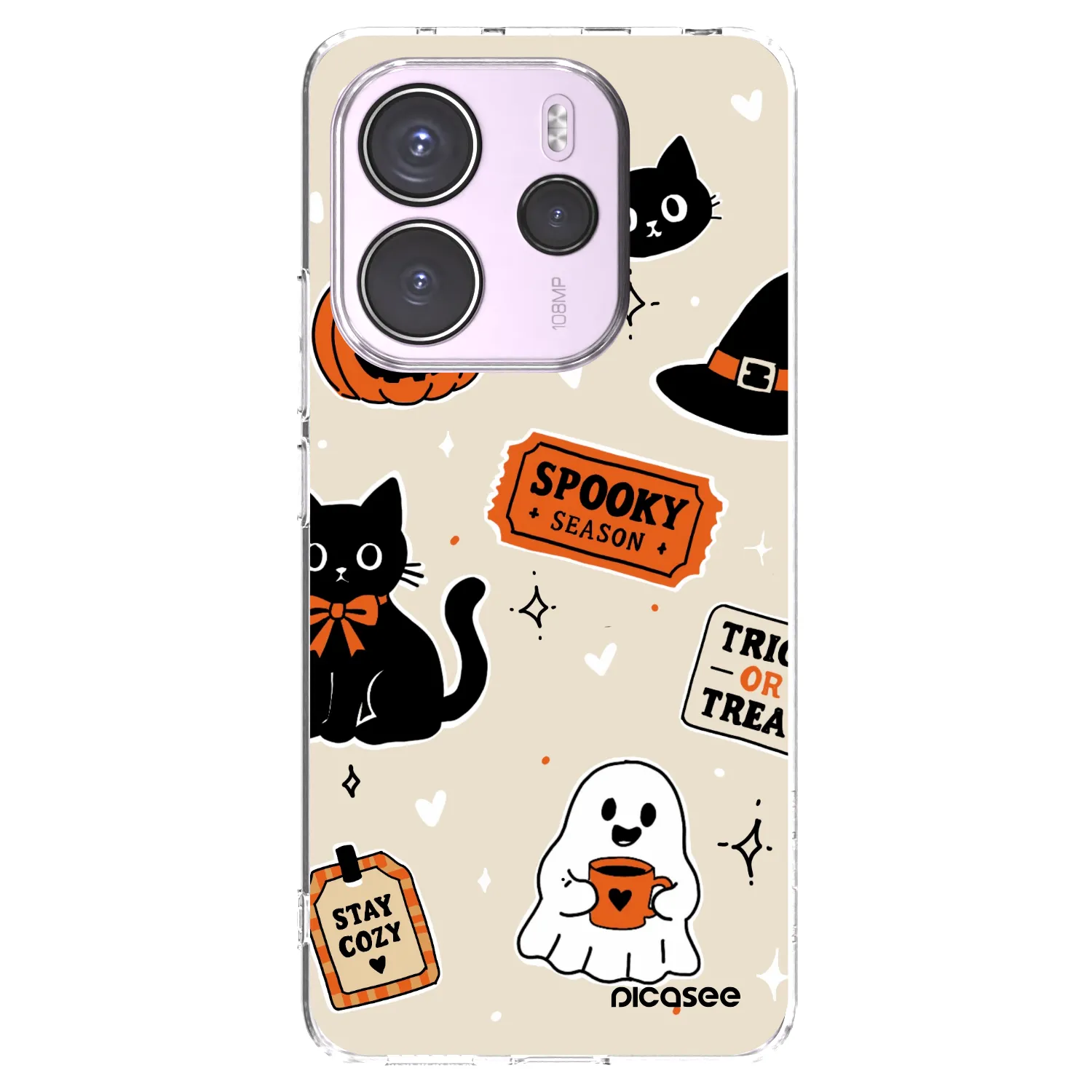 Picasee silikónový prehľadný obal pre Xiaomi Redmi Note 14 4G - Halloween stickers