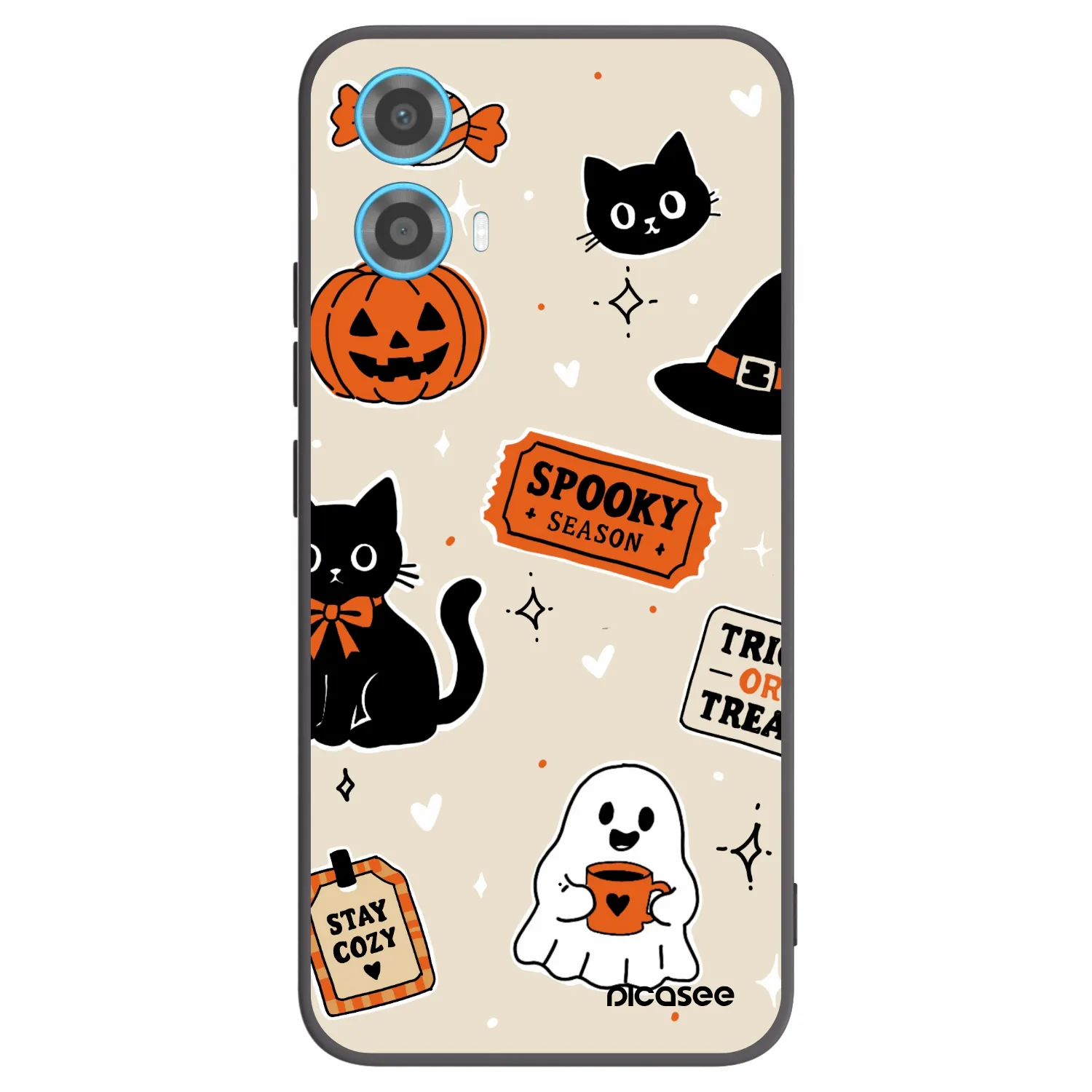 Picasee silikónový čierny obal pre Motorola Moto G34 5G - Halloween stickers