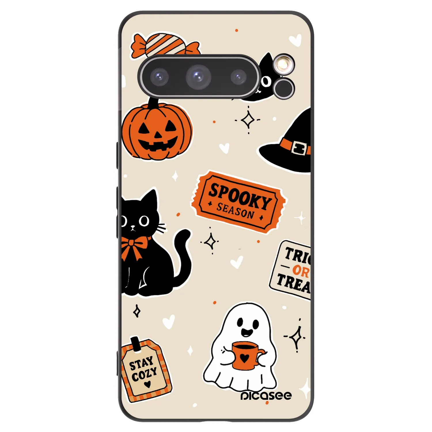 Picasee silikónový čierny obal pre Google Pixel 8 Pro - Halloween stickers
