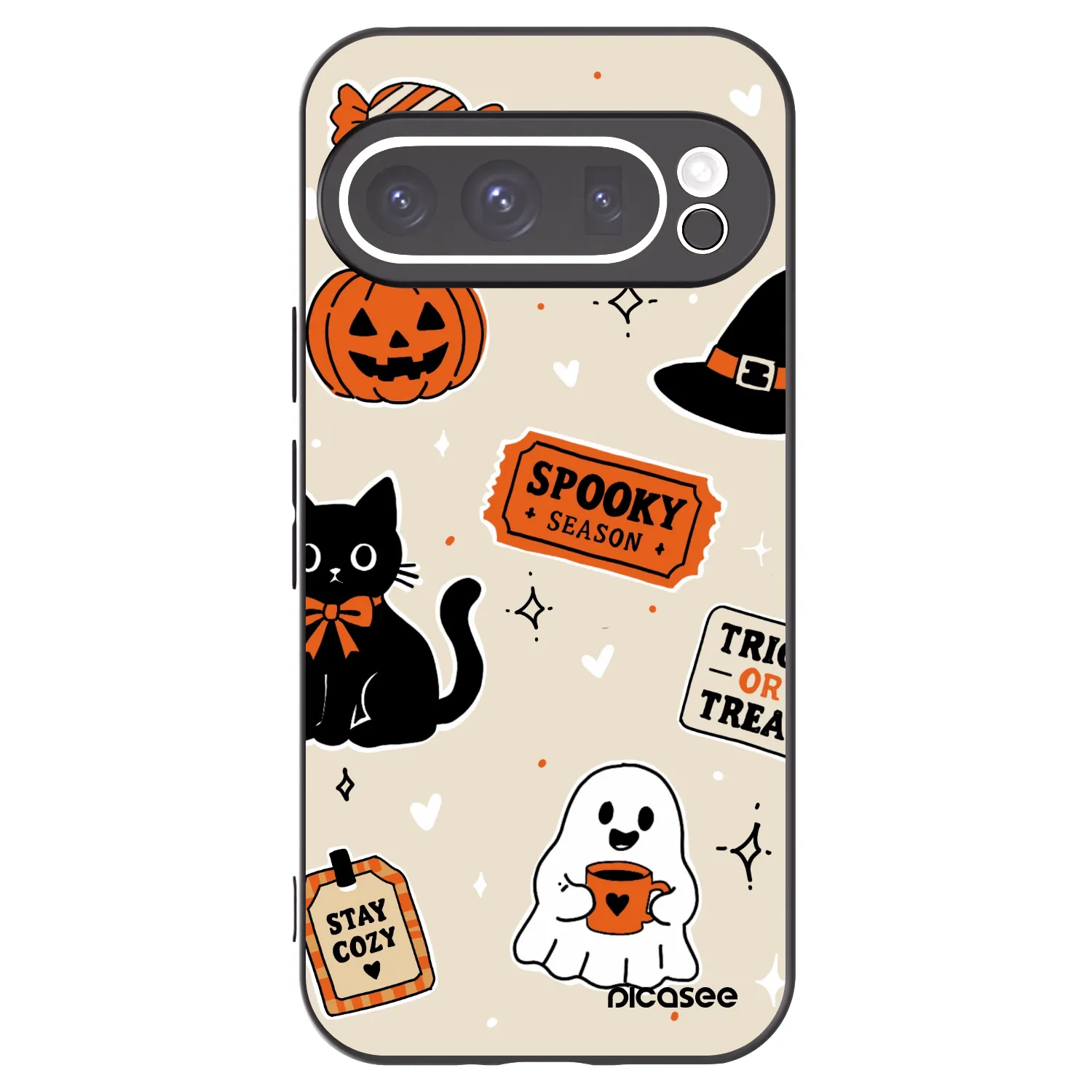 Picasee silikónový čierny obal pre Google Pixel 9 Pro - Halloween stickers