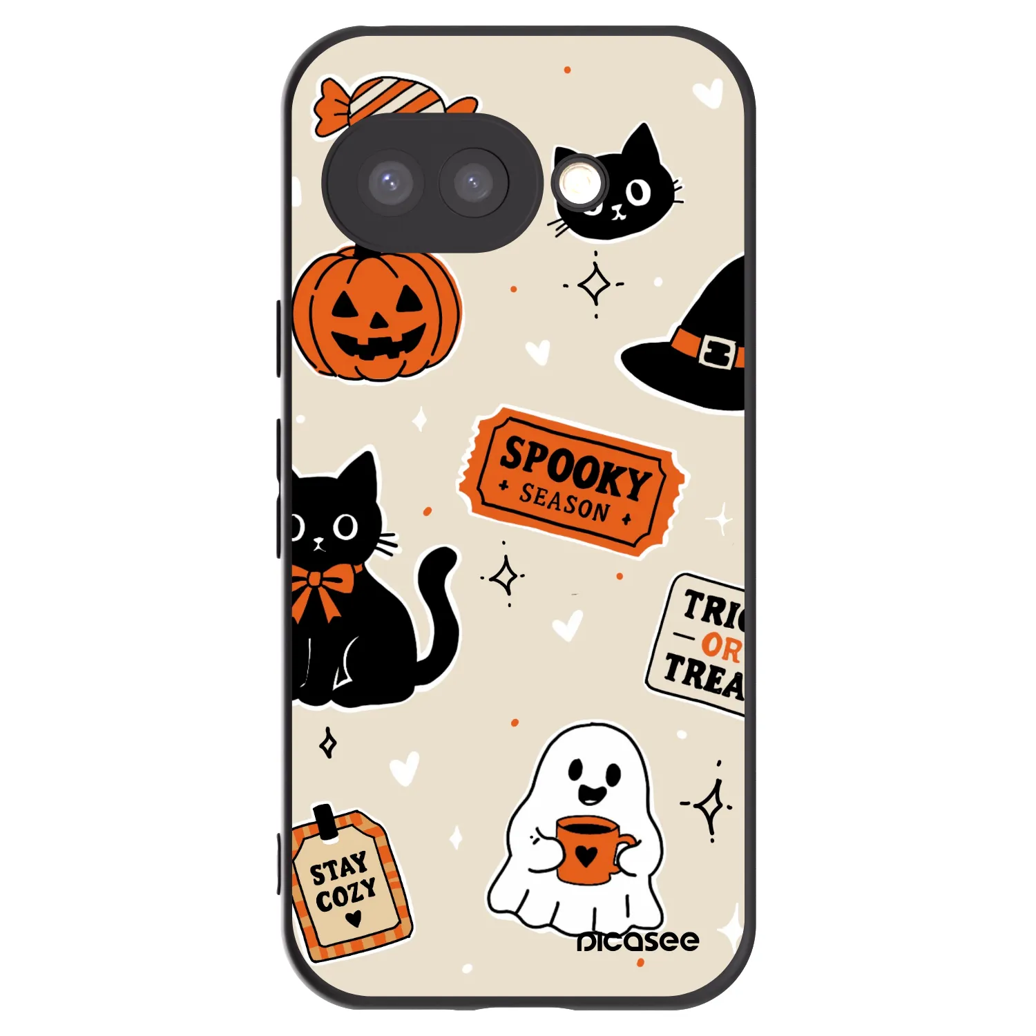 Picasee silikónový čierny obal pre Google Pixel 9a - Halloween stickers