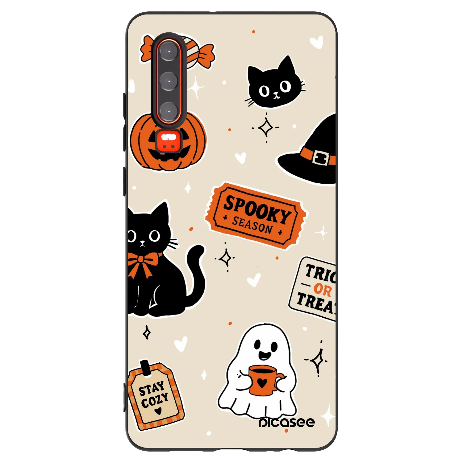 Picasee silikónový čierny obal pre Huawei P30 - Halloween stickers
