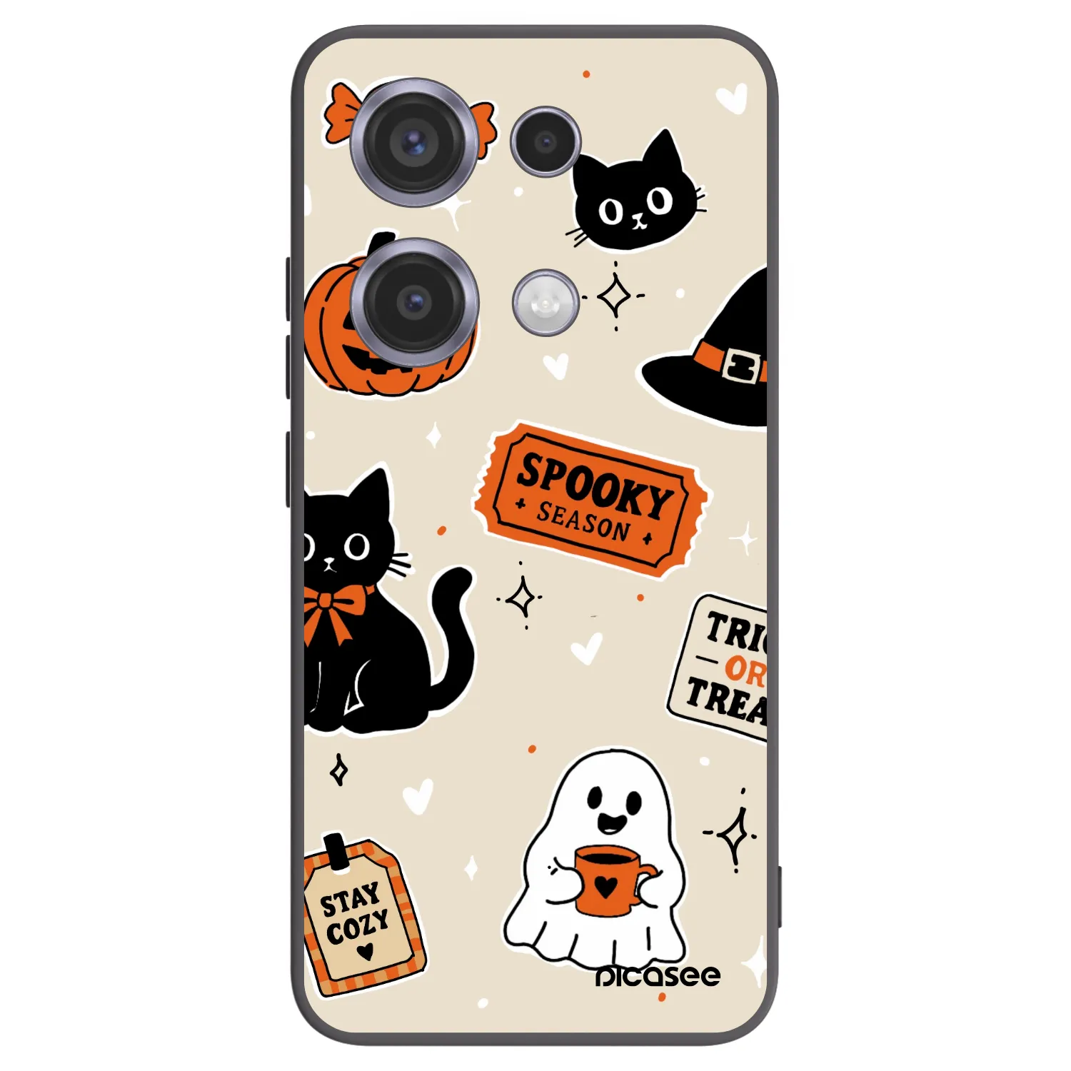 Picasee silikónový čierny obal pre Xiaomi Redmi Note 14S - Halloween stickers