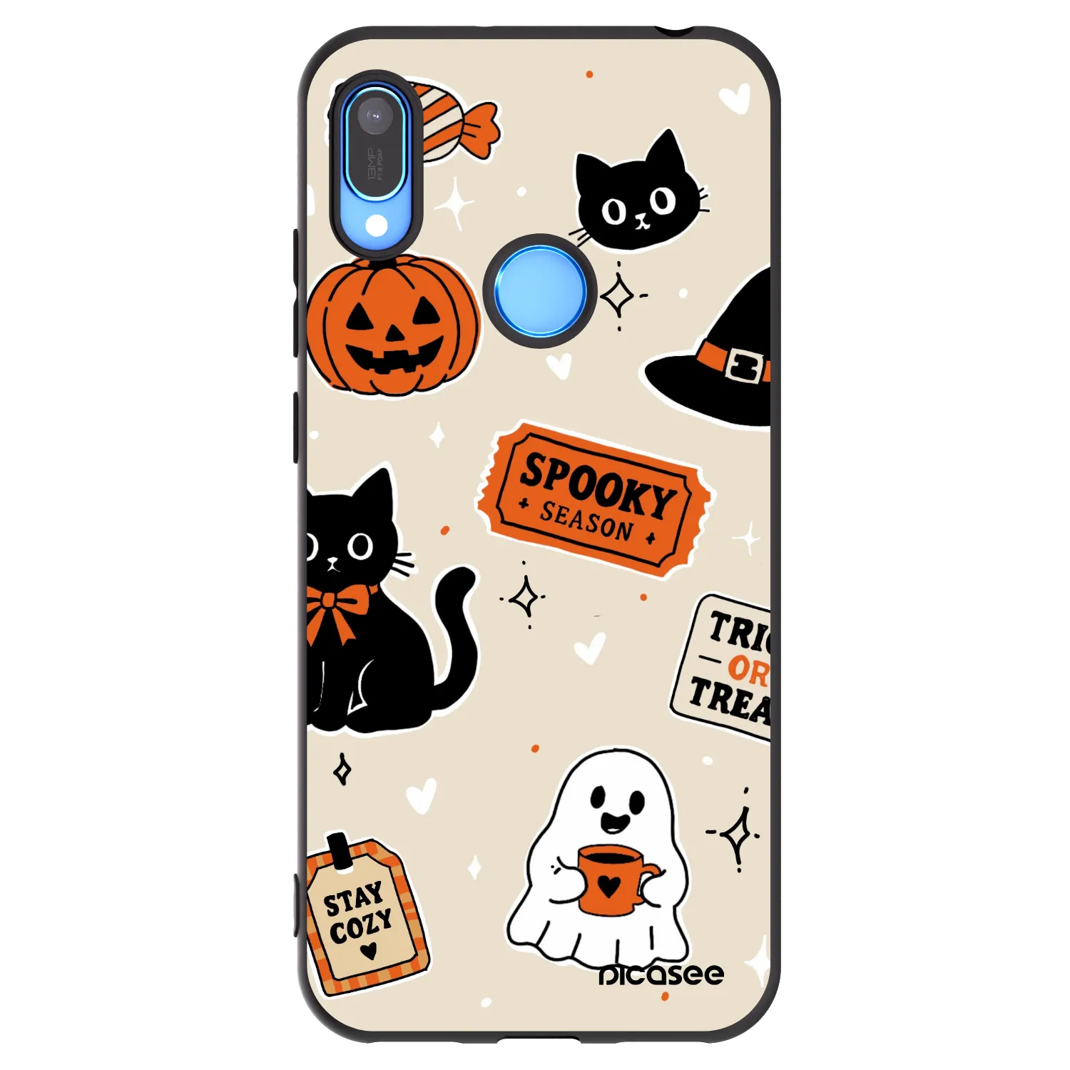 Picasee silikónový čierny obal pre Huawei Y6 2019 - Halloween stickers