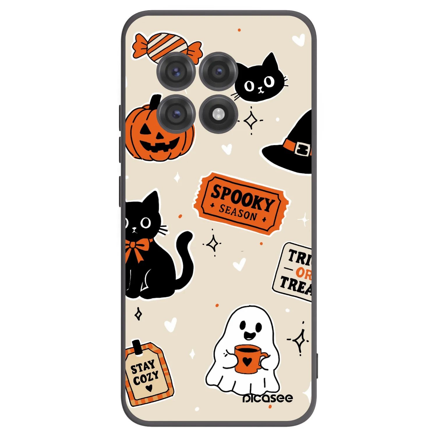 Picasee silikónový čierny obal pre OnePlus 13R 5G - Halloween stickers