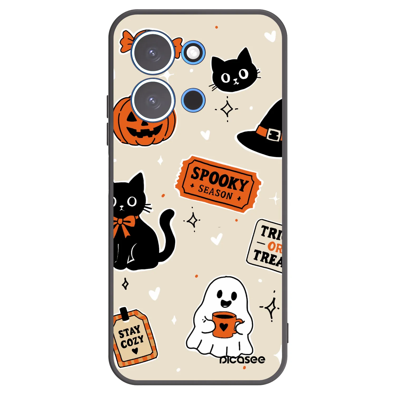 Picasee silikónový čierny obal pre Xiaomi Redmi 15C 4G - Halloween stickers