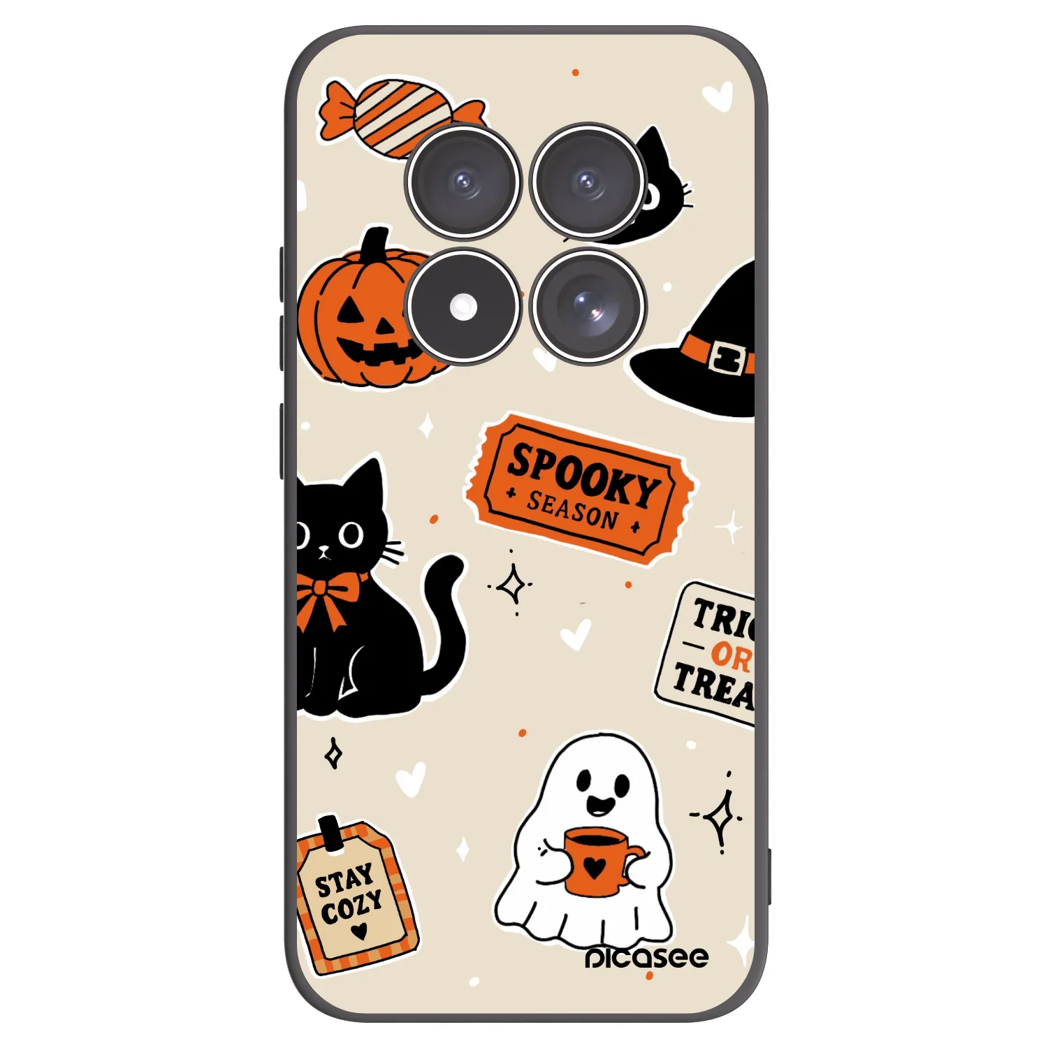 Picasee silikónový čierny obal pre Xiaomi Redmi Note 15 Pro 4G - Halloween stickers