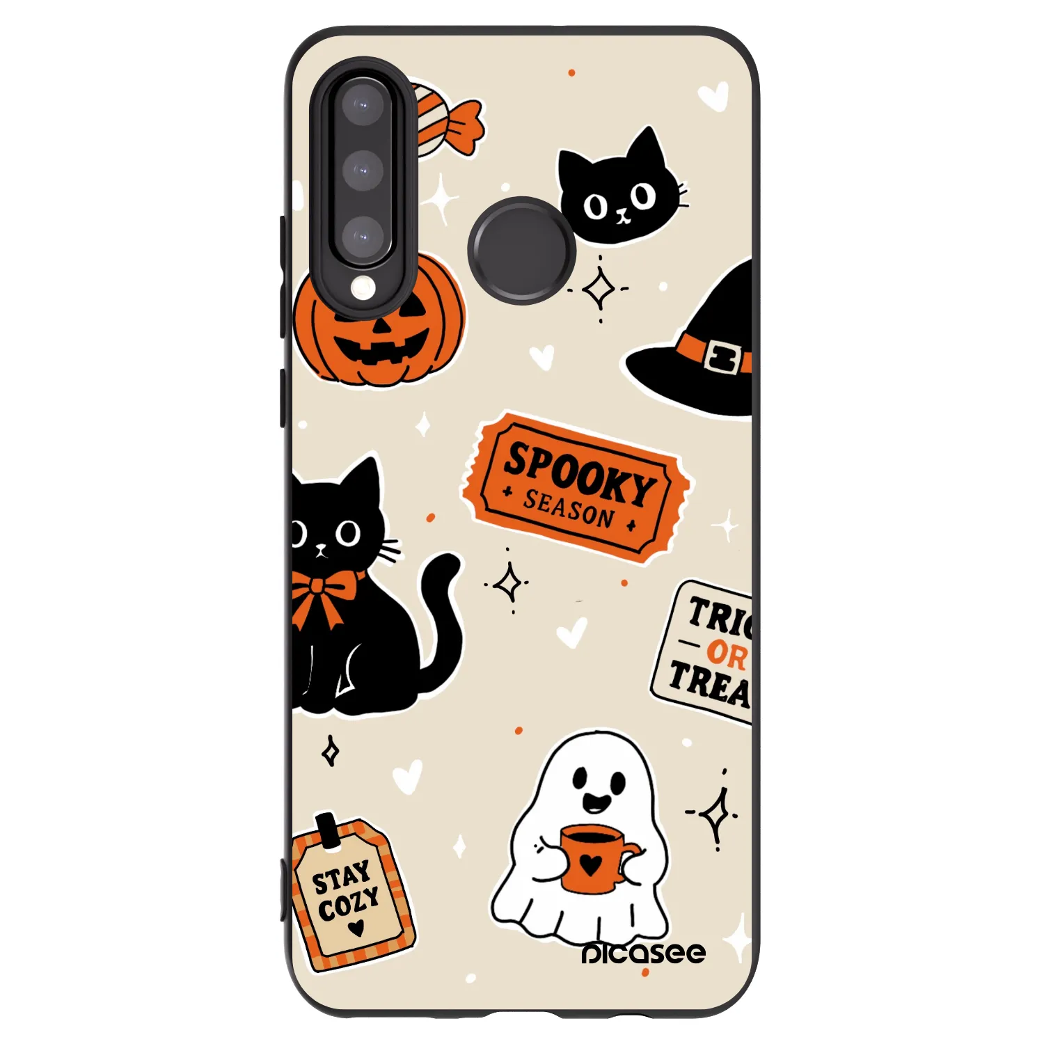 Picasee silikónový čierny obal pre Huawei P30 Lite - Halloween stickers