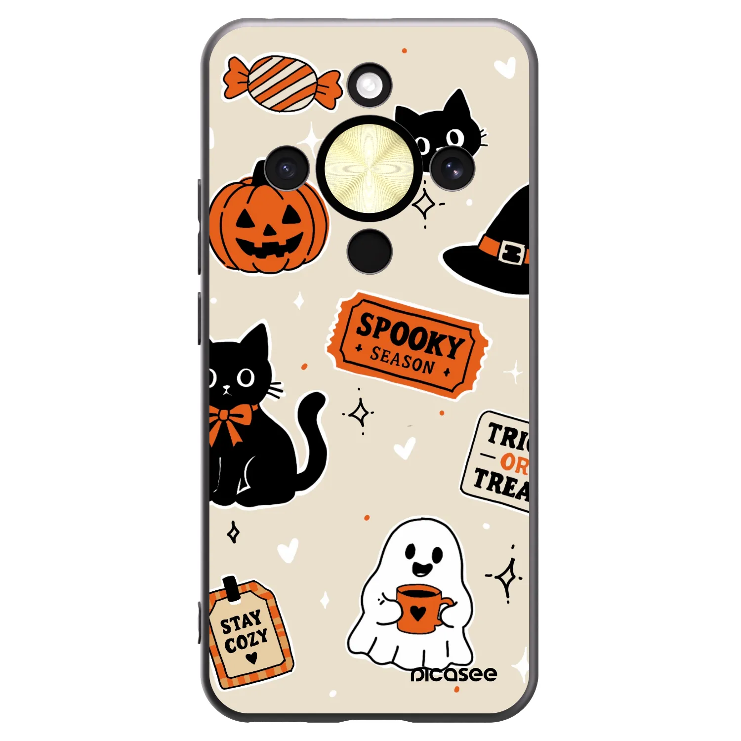 Picasee silikónový čierny obal pre Honor Magic8 Lite 5G - Halloween stickers