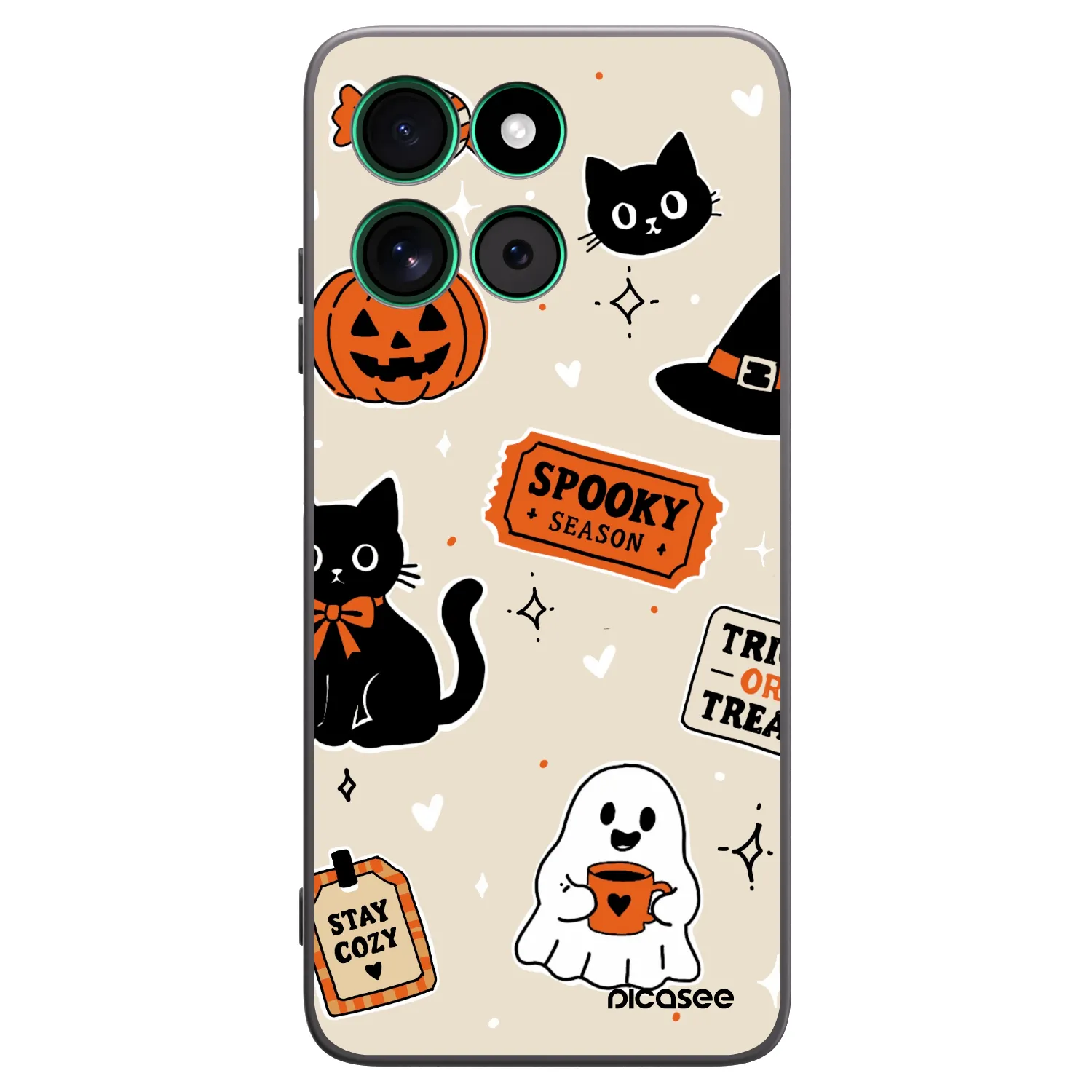 Picasee silikónový čierny obal pre Motorola Moto G57 Power - Halloween stickers