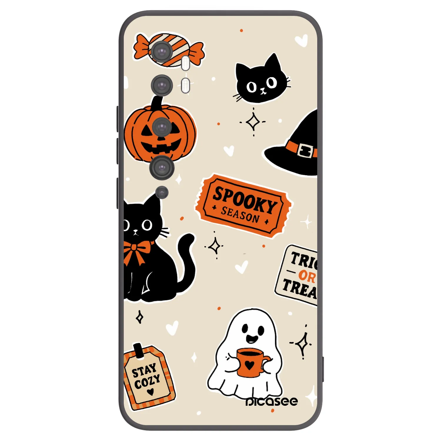 Picasee silikónový čierny obal pre Xiaomi Mi Note 10 (Pro) - Halloween stickers