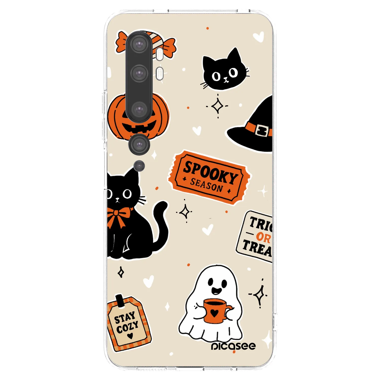 Picasee silikónový prehľadný obal pre Xiaomi Mi Note 10 (Pro) - Halloween stickers