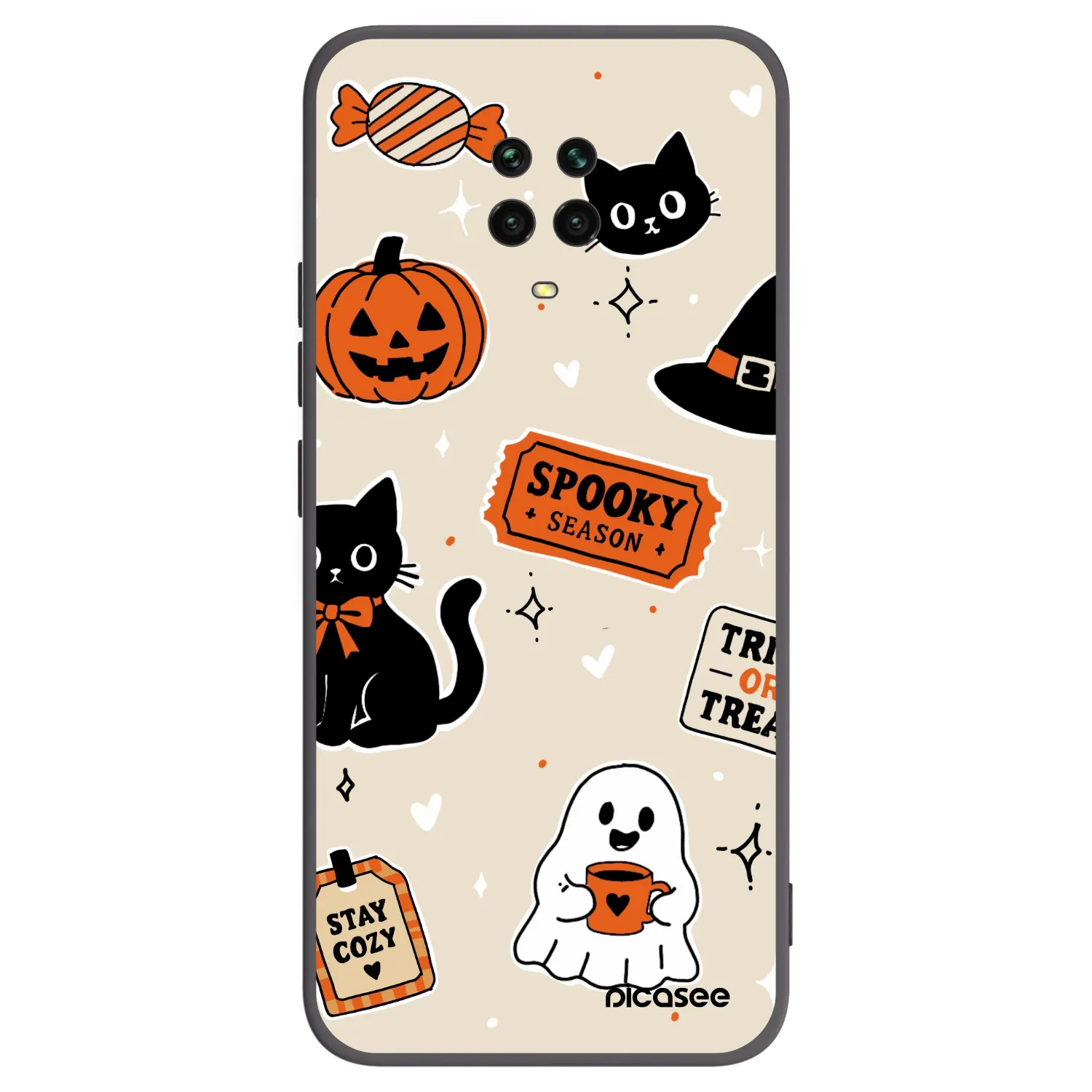 Picasee silikónový čierny obal pre Xiaomi Redmi Note 9S - Halloween stickers