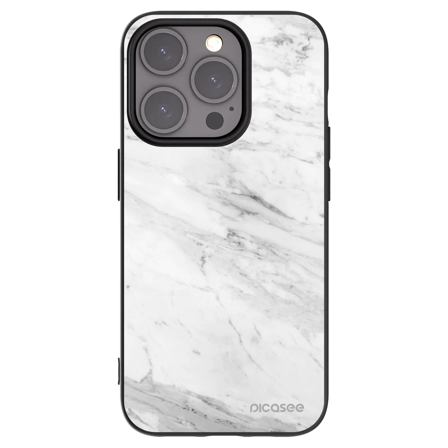 Silikónový čierny obal pre Apple iPhone 15 Pro - White marble