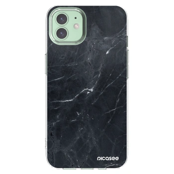Picasee silikónový prehľadný obal pre Apple iPhone 12 - Black marble