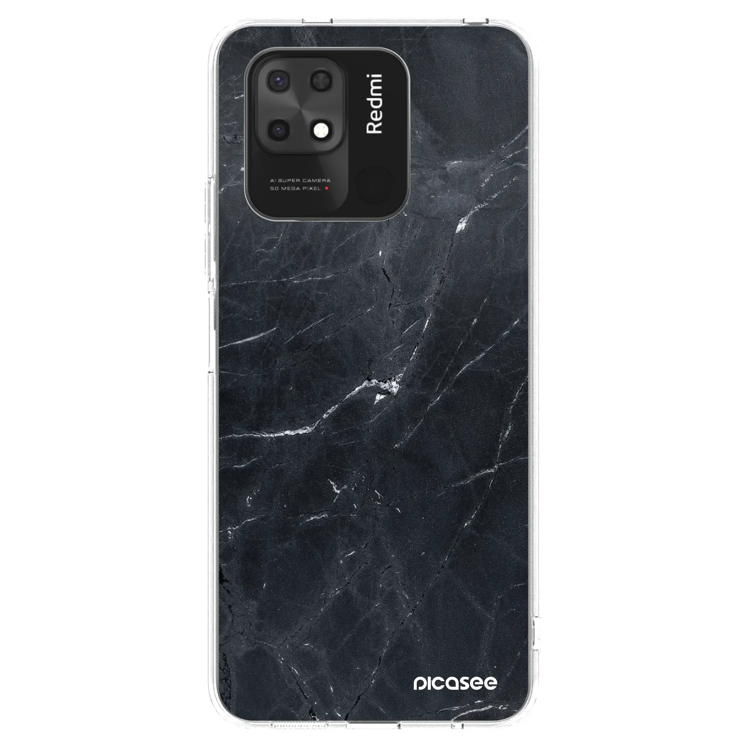 Silikónový prehľadný obal pre Xiaomi Redmi 10C - Black marble