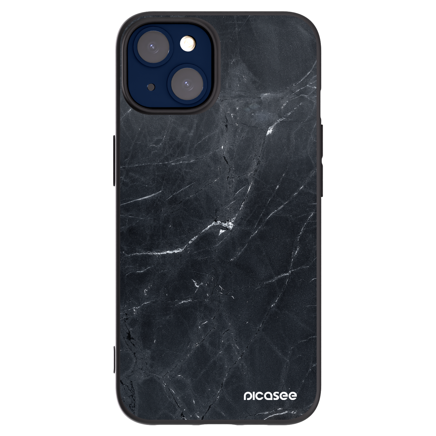 Silikónový čierny obal pre Apple iPhone 14 - Black marble