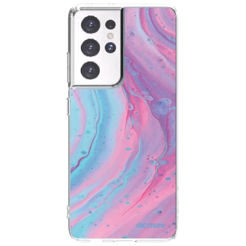 Picasee silikónový prehľadný obal pre Samsung Galaxy S21 Ultra 5G G998B - Pink liquid
