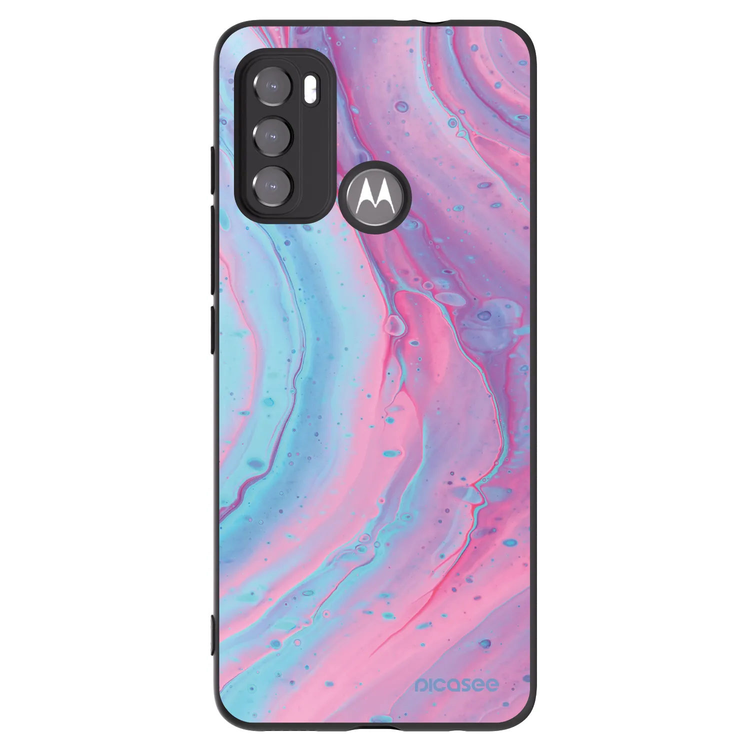 Picasee silikónový čierny obal pre Motorola Moto G60 - Pink liquid
