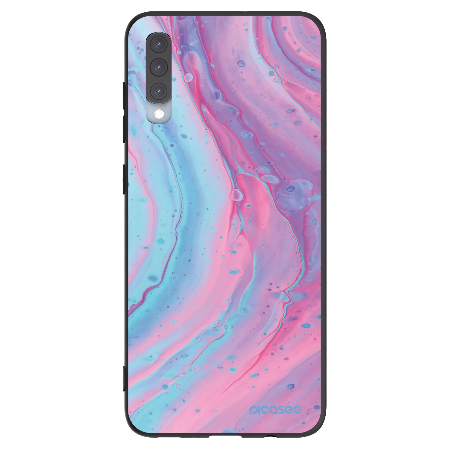 Picasee silikónový čierny obal pre Samsung Galaxy A70 A705F - Pink liquid