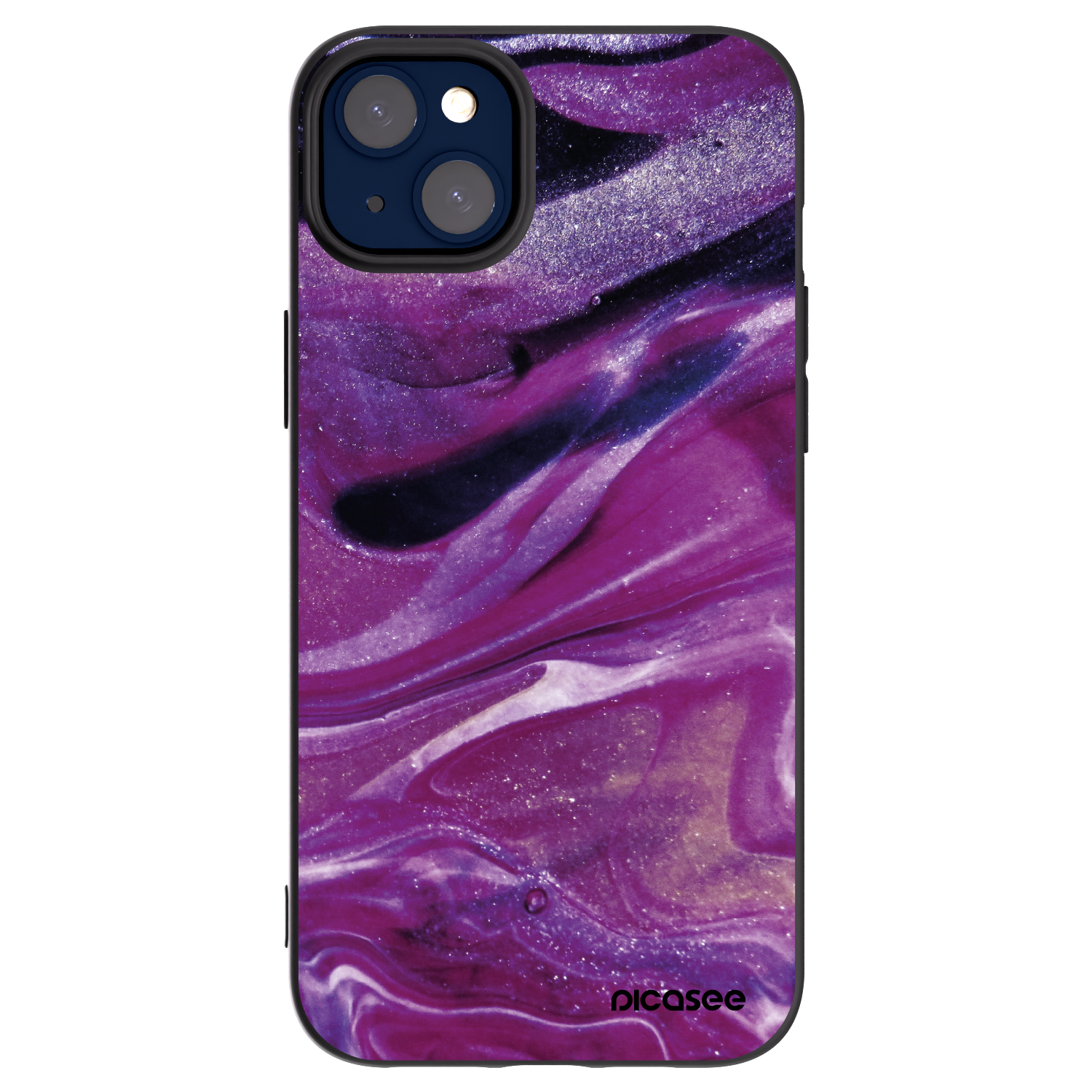 Picasee silikónový čierny obal pre Apple iPhone 14 Plus - Purple glitter
