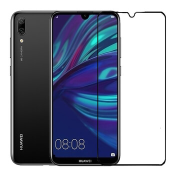 3x Picasee 3D ochranné tvrdené sklo s rámčekom pre Huawei Y7 2019 - čierné - 2+1 zdarma